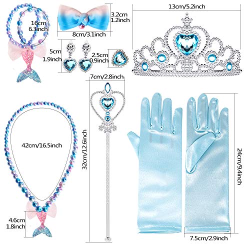 Joinfun Accesorios de Vestir de Princesa 10 Piezas Set Tiara Crown Wig Wand Guantes Kits de máscara para niñas Regalo de cumpleaños Suministros para Fiestas (Mei)