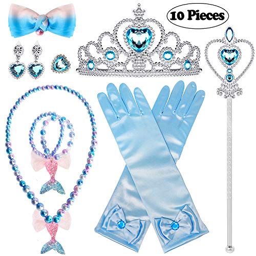 Joinfun Accesorios de Vestir de Princesa 10 Piezas Set Tiara Crown Wig Wand Guantes Kits de máscara para niñas Regalo de cumpleaños Suministros para Fiestas (Mei)