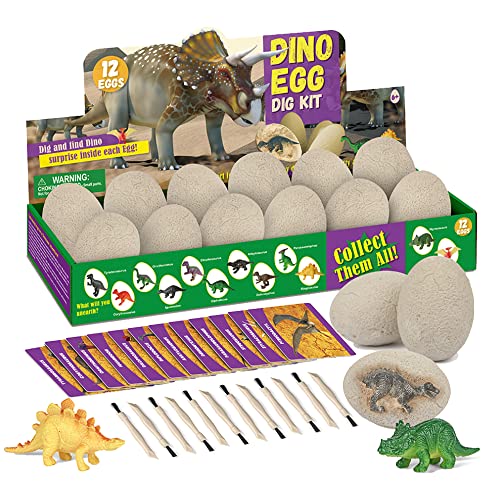 Jokooan Huevos de Dinosaurio Juego de 12,Descubre 12 Dinosaurios Diferentes,Huevos de Pascua,Arqueología,Paleontología,Juguete,kit de Excavación de Huevos de Dinosaurio,Juguetes Para Niños de 4 + años