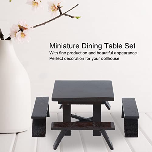 Jopwkuin Juego de Mesa de Madera para Casa de Muñecas, Decoración de Casa de Muñecas, Juego de Mesa de Comedor en Miniatura para Casa de Muñecas, Material de Madera Negra para Exteriores para Niñas