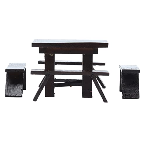 Jopwkuin Juego de Mesa de Madera para Casa de Muñecas, Decoración de Casa de Muñecas, Juego de Mesa de Comedor en Miniatura para Casa de Muñecas, Material de Madera Negra para Exteriores para Niñas