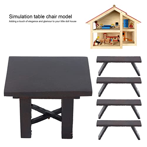 Jopwkuin Juego de Mesa de Madera para Casa de Muñecas, Decoración de Casa de Muñecas, Juego de Mesa de Comedor en Miniatura para Casa de Muñecas, Material de Madera Negra para Exteriores para Niñas