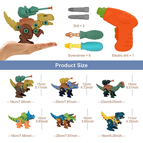 Joyhoop Dinosaurios Juguetes para Niños con Caja de Almacenamiento Taladro Eléctrico, 6pcs Dinosaurios Juegos Construccion Juguete Niños Dducativos Regalos para Niños Niñas.