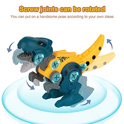 Joyhoop Dinosaurios Juguetes para Niños con Caja de Almacenamiento Taladro Eléctrico, 6pcs Dinosaurios Juegos Construccion Juguete Niños Dducativos Regalos para Niños Niñas.