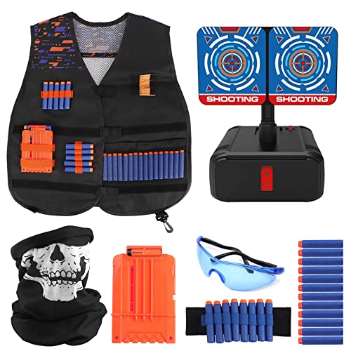 Joyhoop Táctico para Niños, Kit de Chaleco Táctico para Pistolas Nerf N-Strike Elite Juguetes Niños 3 Años - 14 Años, Regalos para Niños. (Extra con Objetivo de Tiro Eléctrico)