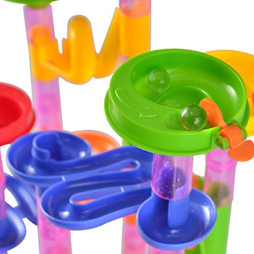 JOYIN 196 Piezas de Marble Run Conjunto Compacto, de construcción Building Blocks Juguetes, Tallo Juguete de Aprendizaje, (156 Piezas de plástico translúcido + 40 mármoles de Cristal)