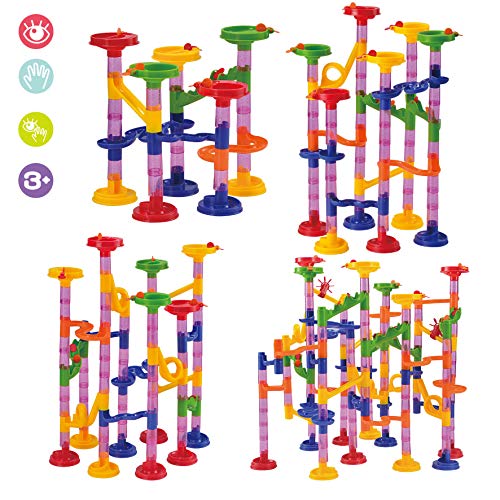 JOYIN 196 Piezas de Marble Run Conjunto Compacto, de construcción Building Blocks Juguetes, Tallo Juguete de Aprendizaje, (156 Piezas de plástico translúcido + 40 mármoles de Cristal)