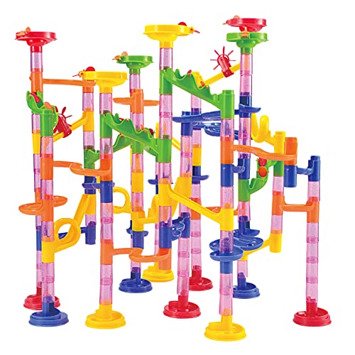 JOYIN 196 Piezas de Marble Run Conjunto Compacto, de construcción Building Blocks Juguetes, Tallo Juguete de Aprendizaje, (156 Piezas de plástico translúcido + 40 mármoles de Cristal)