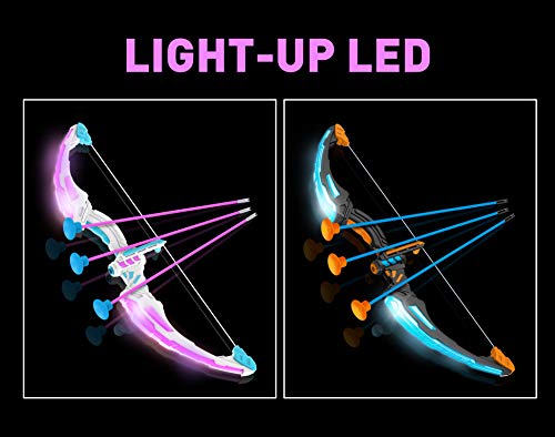 JOYIN 2 en 1 Juego Combinado de Arco y Flecha de Gravitón y Fotón, Juego de Juguete de Tiro con Arco para niños, Juego de Tiro con Arco Iluminado 2 Arcos, 18 Flechas de Ventosa, 8 Blancos y 2 Carcaj