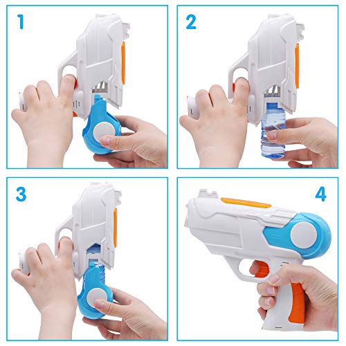 JOYIN 2 Pistola de Burbujas de Colores con 4 Botellas de Soluciones de Burbujas (50 ml) para Niños, Juegos en Interiores y Exteriores.