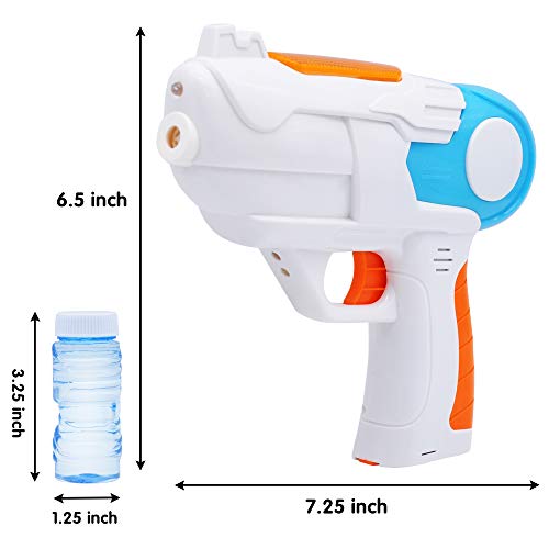 JOYIN 2 Pistola de Burbujas de Colores con 4 Botellas de Soluciones de Burbujas (50 ml) para Niños, Juegos en Interiores y Exteriores.