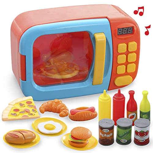 JOYIN 45 piezas Microwave Cooking Play Toy with Pretend Cutting Food Toy & Utensilio Kitchen Play Set for Kids