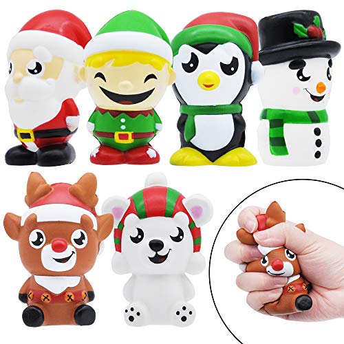 JOYIN 6 Pack Juguetes Blandos con Temática Navideña, Squishies, Alivio de Estrés, Apretón Súper Suave Kawaii, Lindos Personajes de Amigos Navideños,Juguetes para Niños y Niñas