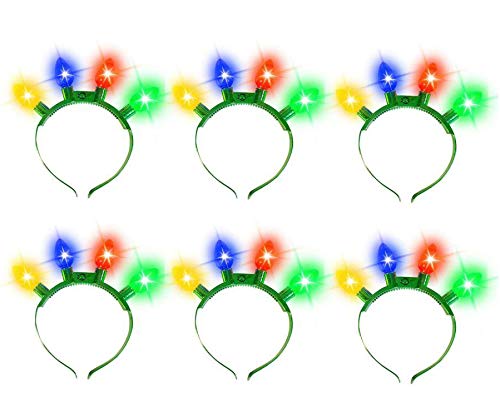 JOYIN 6 Pcs Diadema con Bombilla LED Luces de Navidad, Divertida y Festiva con 6 Modos de Intermitencia para Accesorios de Navidad, Regalo de Fiesta