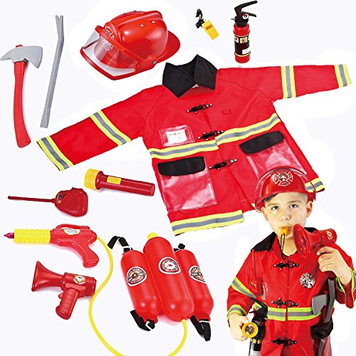 JOYIN Disfraz de Bombero para niños Conjunto de Jefe De Bomberos Juego Manguera para Niñas Regalo de cumpleaños 3-6 años