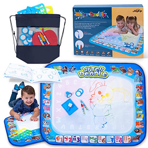 JoyKip Alfombra Mágica para Dibujar con Agua para Niños, Alfombra para Pintar con Alfombra con Garabatos, Lapiceros Mágicos, Sellos para Dibujar, Plantillas para Dibujar y Cuadernillo para