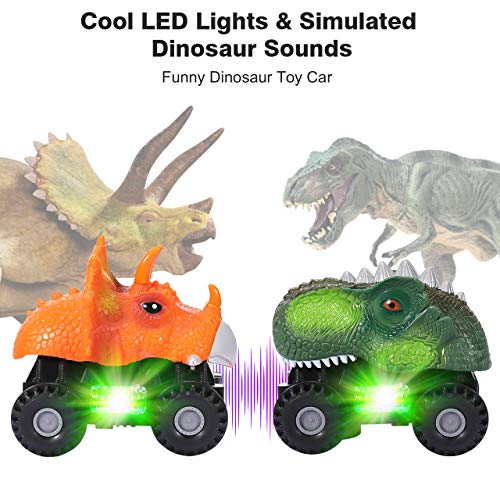 joylink Dinosaurio Coche, 2 Pcs Juguetes de Dinosaurios Coche con Luces LED y Sonido Realista Dinosaurio Juguete Coche Regalos de Cumpleaños para Niños Juguetes para Niñas de 3-8 Años (Pequeño)