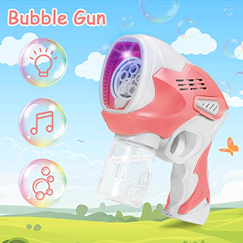 joylink Pistola de Burbujas para Niños, Máquina de Burbujas Automática Pistola de Burbujas con Música, Luz & Solución de Burbujas, Juguetes de Burbujas Soplador de Burbujas, Rosado