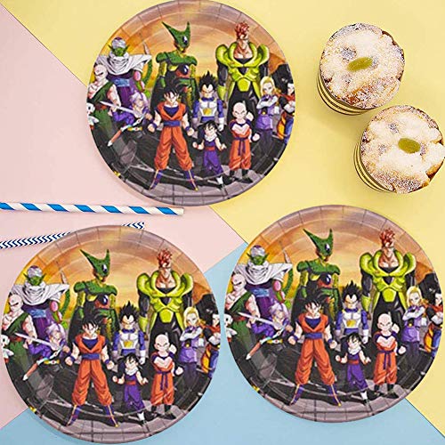 JPYH 82PCS Dragon Ball Vajilla Fiesta Decoración Conjunto de Suministros Mantel Platos Servilletas Pancartas Tazas Utensilios para Niños Cumpleaños Niñas