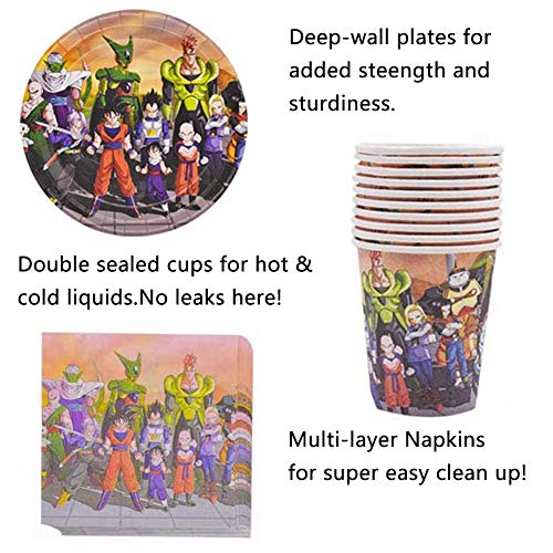 JPYH 82PCS Dragon Ball Vajilla Fiesta Decoración Conjunto de Suministros Mantel Platos Servilletas Pancartas Tazas Utensilios para Niños Cumpleaños Niñas