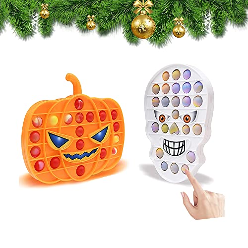 Juego de 2 juguetes de Navidad XXL Pop Fidget Toys con esqueleto, antiestrés, figura de calabaza, pop poppet push bubble pack regalo para niños Fitgetoys Poppit Sensory Figit Toy