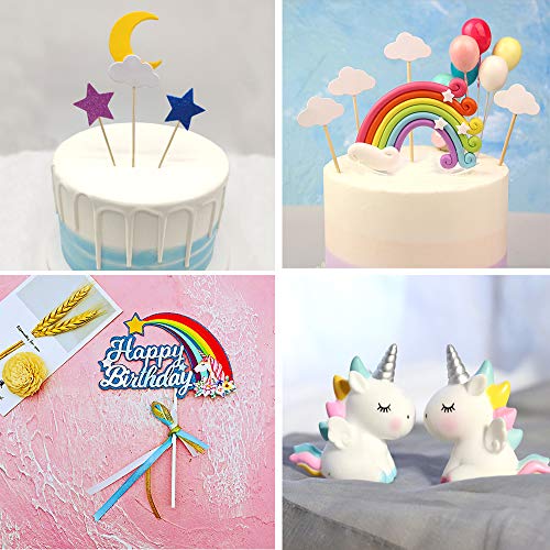 Juego de 23 adornos para tarta de unicornio, nube, arcoíris, globos de feliz cumpleaños, banderines, decoración de tartas para niños, niñas, cumpleaños