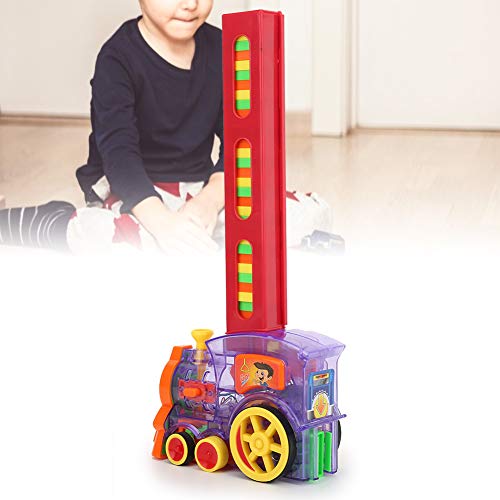 Juego de juguete de tren de dominó, modelo de tren eléctrico de rally con luz y sonido, 60 piezas de bloques de construcción de juego de dominó coloridos para niños, niños(60 piezas)