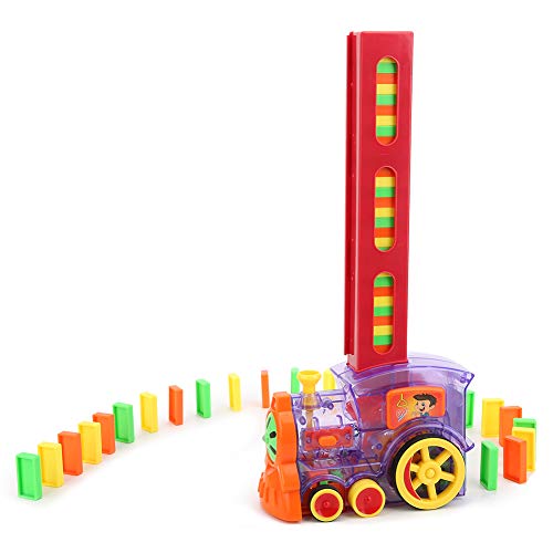 Juego de juguete de tren de dominó, modelo de tren eléctrico de rally con luz y sonido, 60 piezas de bloques de construcción de juego de dominó coloridos para niños, niños(60 piezas)