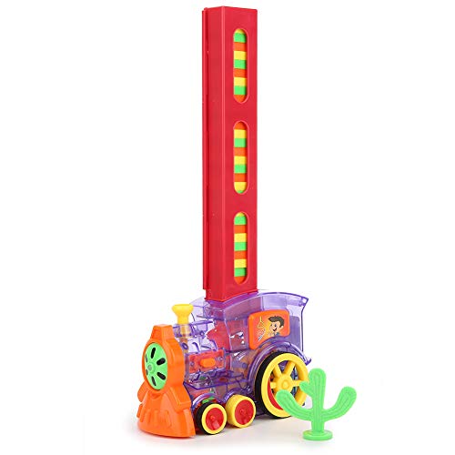 Juego de juguete de tren de dominó, modelo de tren eléctrico de rally con luz y sonido, 60 piezas de bloques de construcción de juego de dominó coloridos para niños, niños(60 piezas)