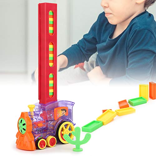 Juego de juguete de tren de dominó, modelo de tren eléctrico de rally con luz y sonido, 60 piezas de bloques de construcción de juego de dominó coloridos para niños, niños(60 piezas)