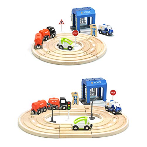 Juego de Juguetes de Pista Conjunto de vías de tren de madera Conjunto de trayos de transfracciones ferroviarias de madera Conjunto de tren para niños para niños 2 años y más compatibles Juego Complet