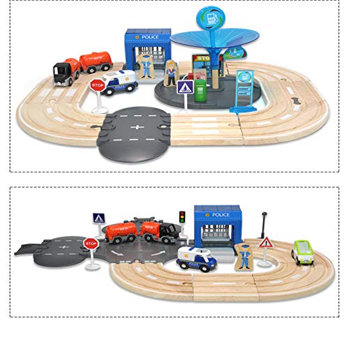 Juego de Juguetes de Pista Conjunto de vías de tren de madera Conjunto de trayos de transfracciones ferroviarias de madera Conjunto de tren para niños para niños 2 años y más compatibles Juego Complet