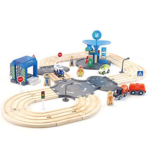 Juego de Juguetes de Pista Conjunto de vías de tren de madera Conjunto de trayos de transfracciones ferroviarias de madera Conjunto de tren para niños para niños 2 años y más compatibles Juego Complet