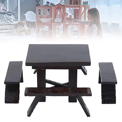 Juego de Mesa de Comedor en Miniatura para Casa de Muñecas, Juego de Mesa de Madera para Casa de Muñecas, Decoración de Casa de Muñecas, Material de Madera Negra para Exteriores