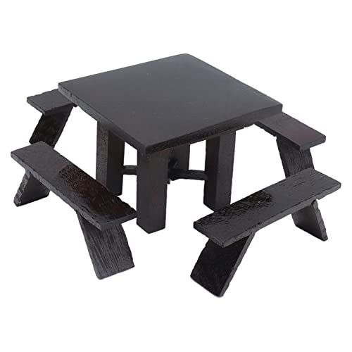 Juego de Mesa de Comedor en Miniatura para Casa de Muñecas, Juego de Mesa de Madera para Casa de Muñecas, Decoración de Casa de Muñecas, Material de Madera Negra para Exteriores