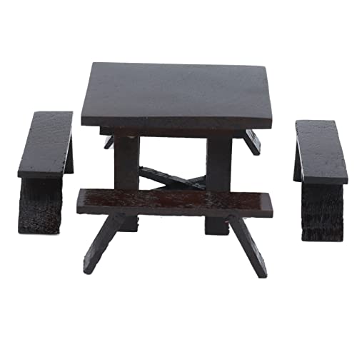 Juego de Mesa de Comedor en Miniatura para Casa de Muñecas, Juego de Mesa de Madera para Casa de Muñecas, Elegante Material de Madera Negra para Niños para Exteriores