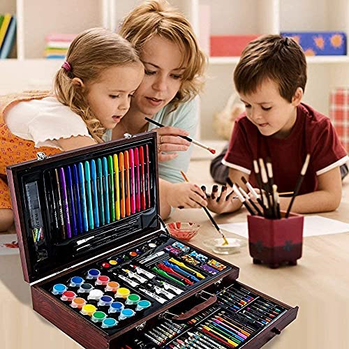 Juego de Pintura ARTOYS Para Niños,123 Piezas, Estuche de Madera, con Crayones de Cera, Rotuladores, Pinturas Acrílicas, Caja de Regalo Creativa Para, Principiantes, Niñas y Niños de 6 a 12 Años