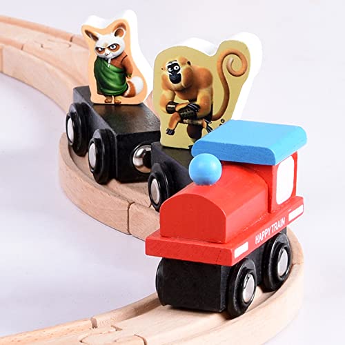 Juegos de trenes de madera, Kungfu Panda Bulk Track, Rieles de madera con semáforos, Compatible con accesorios de expansión ferroviaria, Pasatiempos, juegos y actividades de mesa para niños pequeños