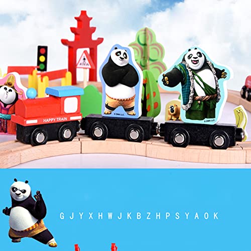 Juegos de trenes de madera, Kungfu Panda Bulk Track, Rieles de madera con semáforos, Compatible con accesorios de expansión ferroviaria, Pasatiempos, juegos y actividades de mesa para niños pequeños