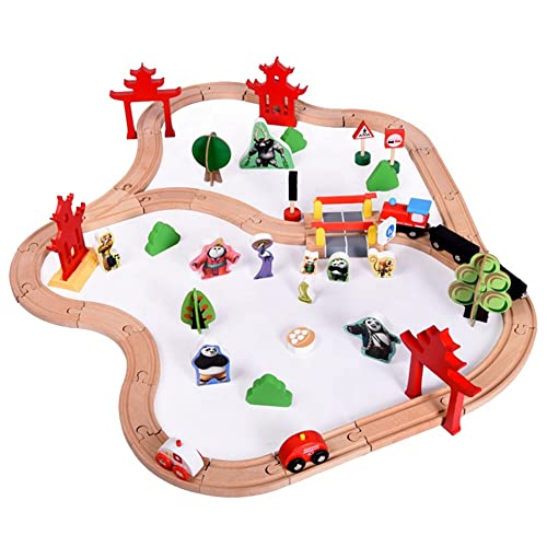 Juegos de trenes de madera, Kungfu Panda Bulk Track, Rieles de madera con semáforos, Compatible con accesorios de expansión ferroviaria, Pasatiempos, juegos y actividades de mesa para niños pequeños