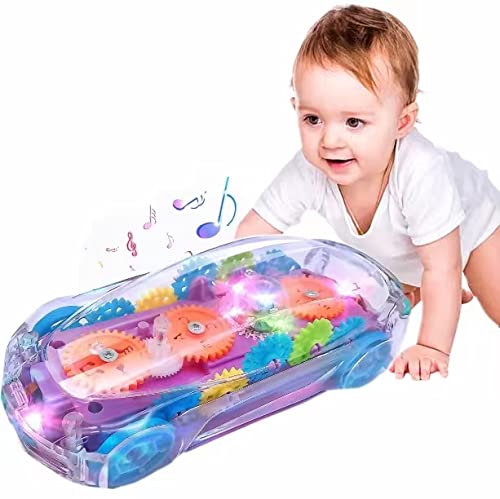 Juguete de Coche con Luces y Música Transparente para niños Coche de Engranaje Juguete Educativa Creativa Regalo Navidad Juguete para niños 1-6 Años