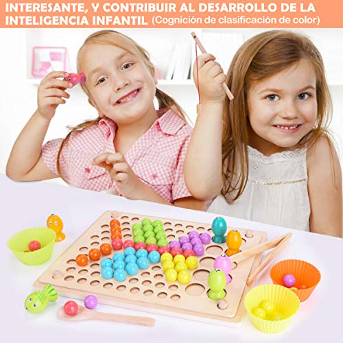 Juguete de Madera Niños, Juego de Pesca Magnética Juego de Cuentas de Clip, Creativo Juguete Educativo para Niños y Padres, Educación Temprana Palillos Cuentas Rompecabezas Manos Cerebro Entrenamiento