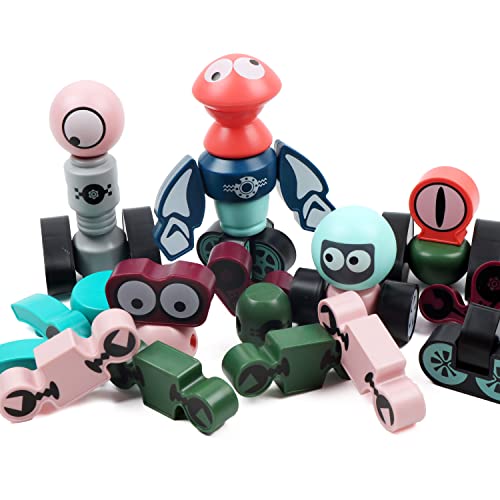 Juguete de Robots Magnéticos, Juego Educativo STEM de Juguete de Robots Apilables, Juego de Bloques de Construcción Magnéticos con Caja de Almacenamiento para Niños de 3 4 5 6 7 8 9