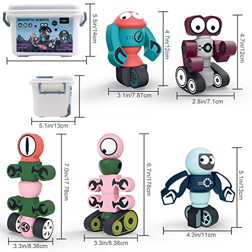 Juguete de Robots Magnéticos, Juego Educativo STEM de Juguete de Robots Apilables, Juego de Bloques de Construcción Magnéticos con Caja de Almacenamiento para Niños de 3 4 5 6 7 8 9