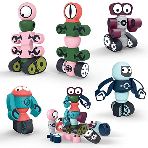 Juguete de Robots Magnéticos, Juego Educativo STEM de Juguete de Robots Apilables, Juego de Bloques de Construcción Magnéticos con Caja de Almacenamiento para Niños de 3 4 5 6 7 8 9