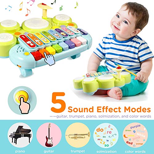 Juguete Musical del Bebé Ohuhu. Mesa multifunción para niños, con juegos de tambor, teclado de piano para descubrir y tocar o xilófono. Juguetes de aprendizaje para bebé. Regalos de Navidad