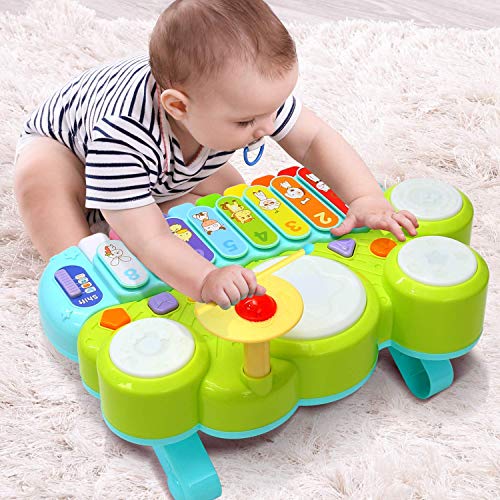 Juguete Musical del Bebé Ohuhu. Mesa multifunción para niños, con juegos de tambor, teclado de piano para descubrir y tocar o xilófono. Juguetes de aprendizaje para bebé. Regalos de Navidad