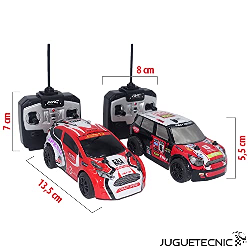 JUGUETECNIC │ Pack de 2 Mini Coches teledirigidos Rally Extreme │ Pequeños, rápidos y ágiles | Coches Control Remoto Regalo Juguetes │ Escala 1:28