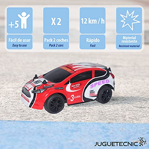 JUGUETECNIC │ Pack de 2 Mini Coches teledirigidos Rally Extreme │ Pequeños, rápidos y ágiles | Coches Control Remoto Regalo Juguetes │ Escala 1:28