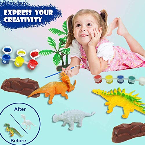 Juguetes de Dinosaurios para Niños, Goorder 47 Piezas 3D Kit de Pintura de Dinosaurios, Juego de Suministros de Arte y Manualidades, Cumpleaños Navidad Regalo para Niño Niña 4 5 6 7 8 años